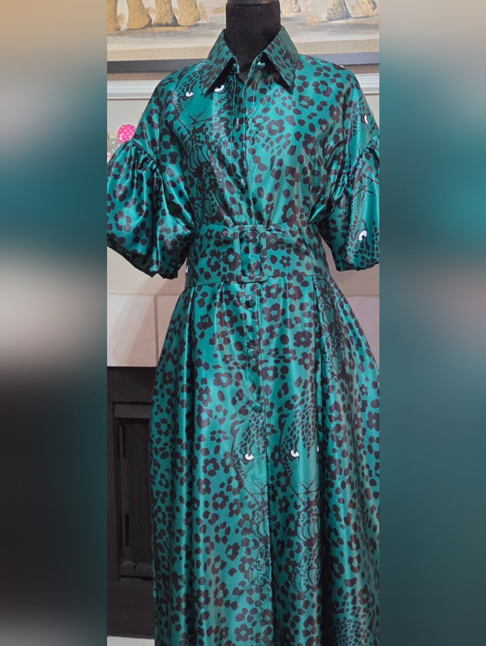 🐆 WILD LUXE: NWT N by Nancy Emerald Jaguar Statement Shirt Dress (Size XL)